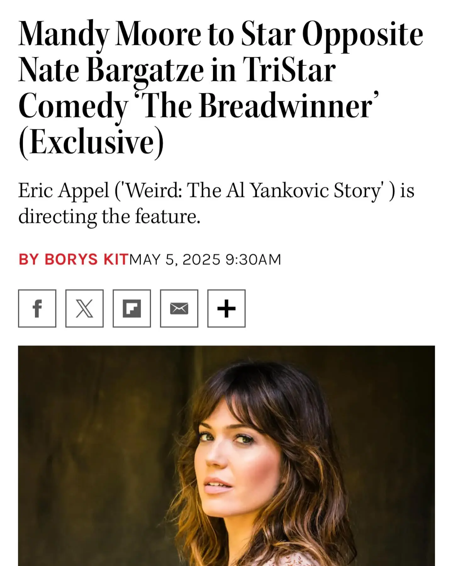Mandy Moore Praises Nate Bargatze And Returns To Work Star Mandy Moore gushes over comedian Nate Bargatze as she excitedly gears up for a return