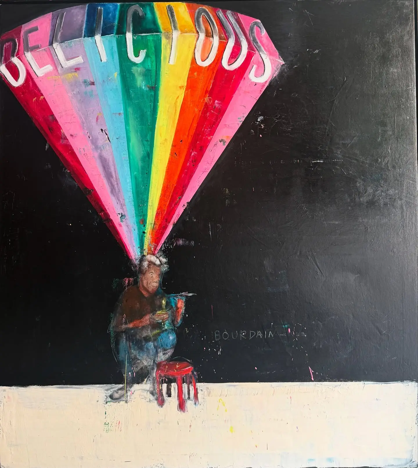 Marco Dapper Honors Bourdain In Vibrant Oil Painting Artful homage melds legacy and expression in striking tribute to legendary culinary icon!!
