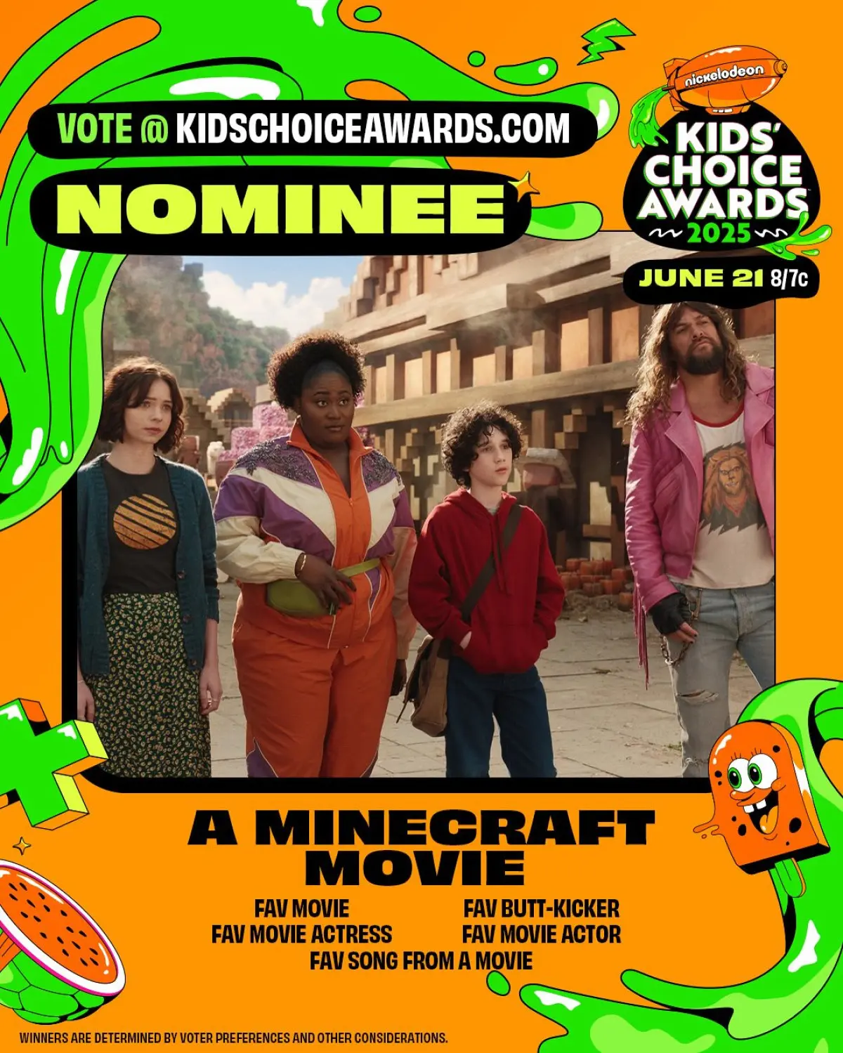 Minecraft Movie Nominated For Kids’ Choice Award Jack Black urges fans to vote for Minecraft Movie on June 21 at Nickelodeon during KCA now
