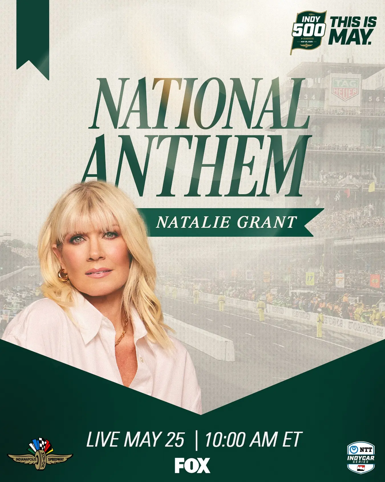 Natalie Grant To Perform Anthem At Indy 500 Christian music star takes spotlight Sunday to belt Stars and Stripes before engines roar!