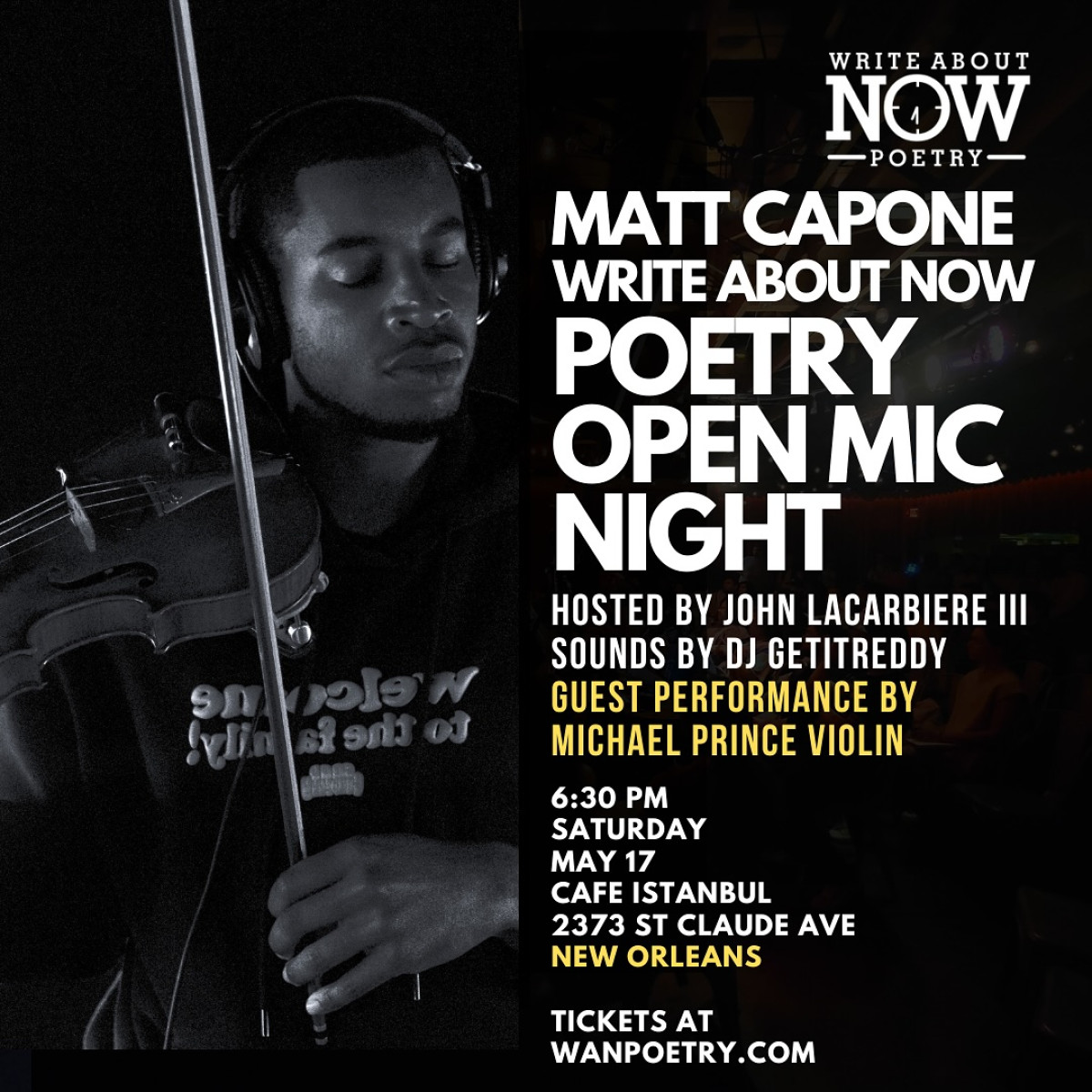 New Orleans Poetry And Music Night With Michael Prince Experience a night of poetry, unreleased tunes, and vibrant artistry in NOLA - Don't miss!!