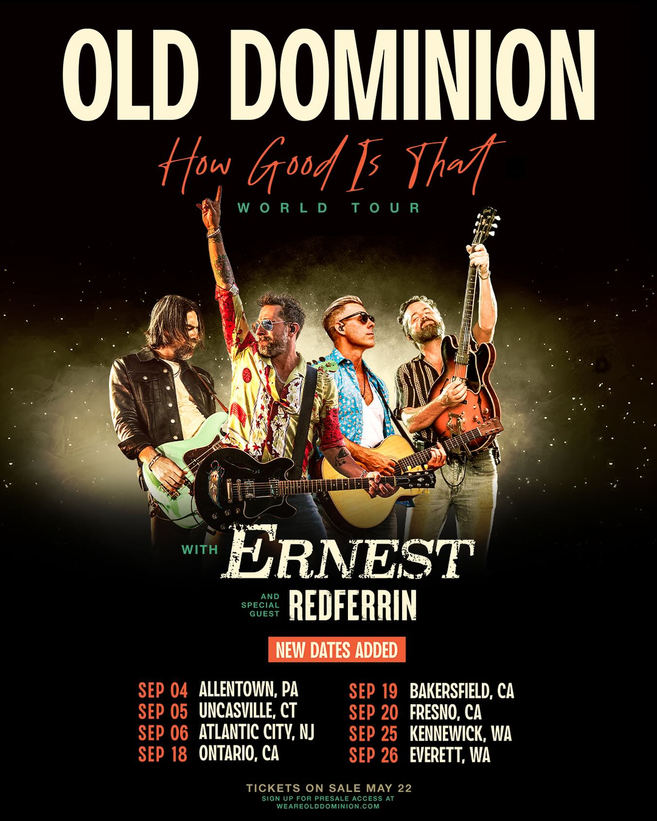 Old Dominion Adds Eight New Tour Dates Extra stops join Old Dominion’s tour, offering eight fresh dates to thrill country fans!!!