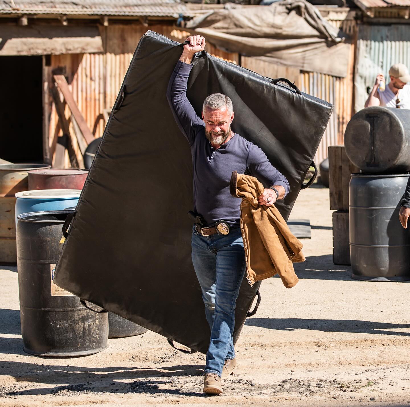 Jay Harrington's set tool secures safety along with a quick retreat for on-set power naps.