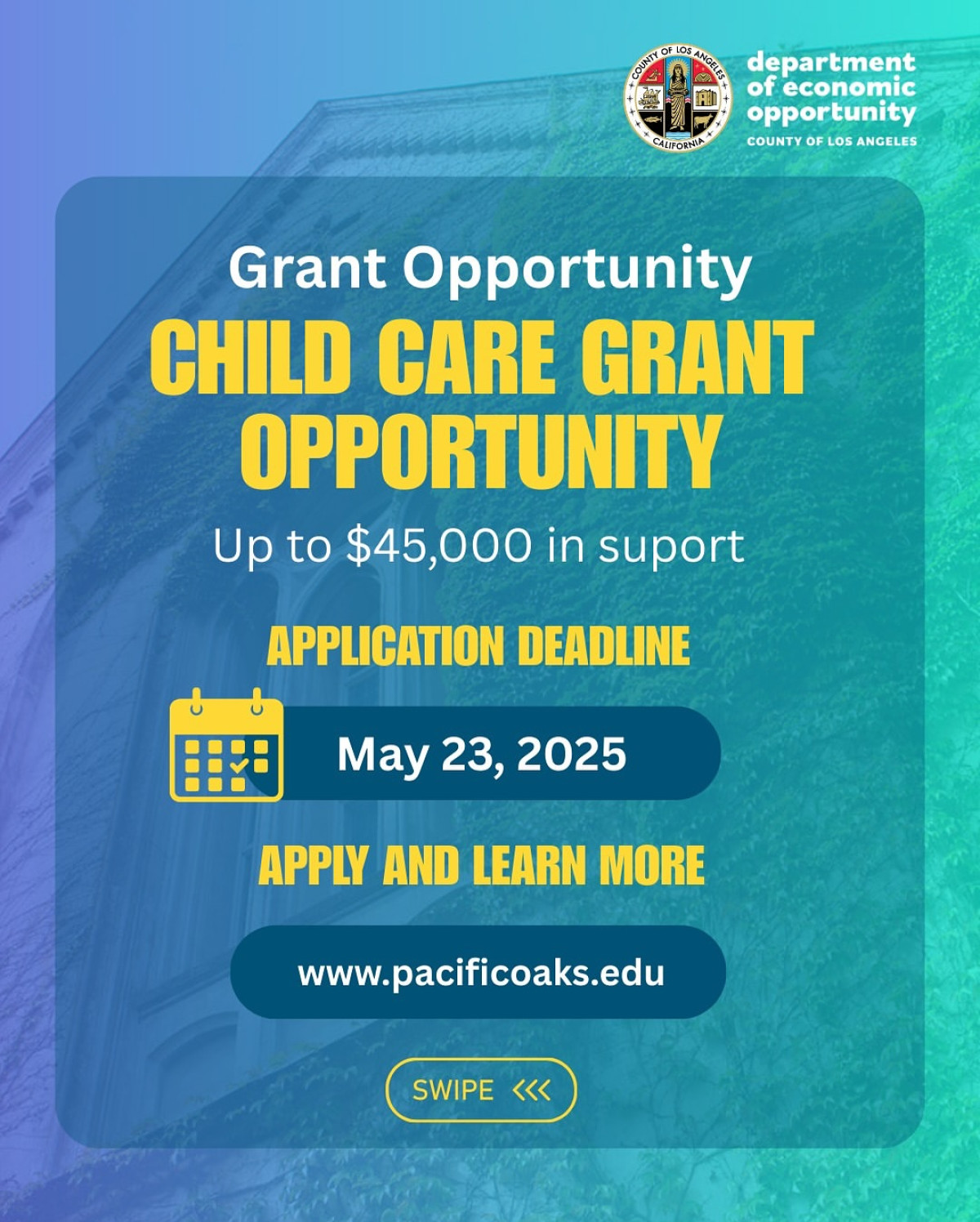 Pasadena Child Care Relief Grants Announced Pasadena child care providers may get up to $45K in recovery funds after recent damage.!!!