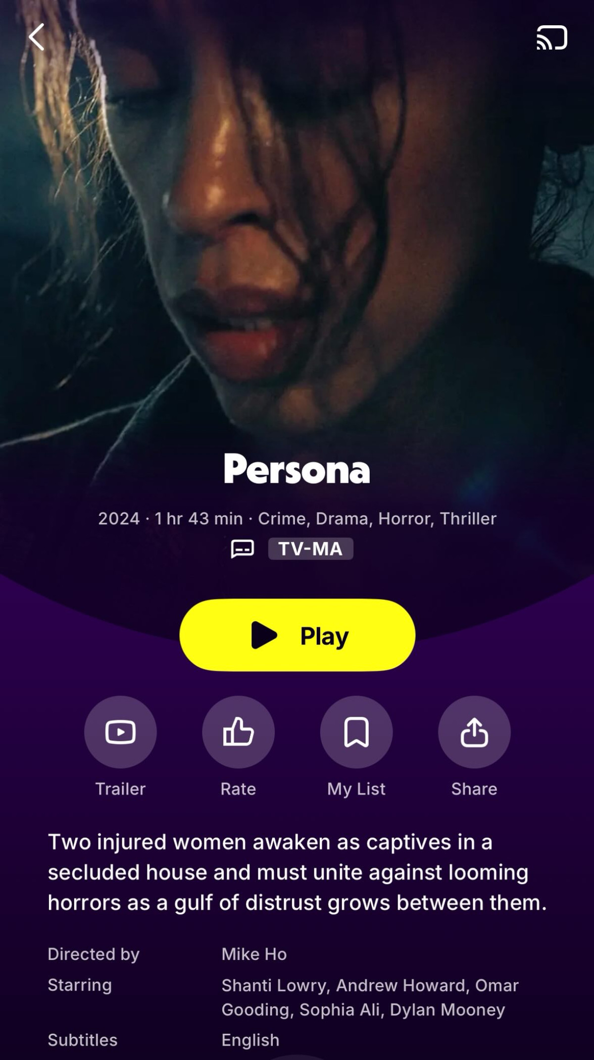 Experience suspense and thrills as Shanti Lowry's Persona debuts on Tubi.