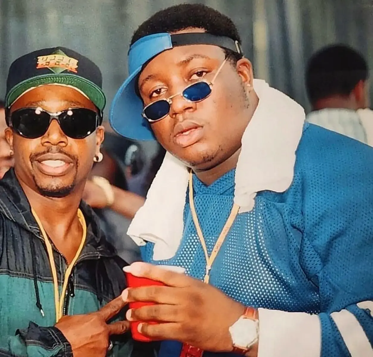 A rare 90s snapshot of rap legends E-40 and MC Hammer, capturing a timeless iconic moment!