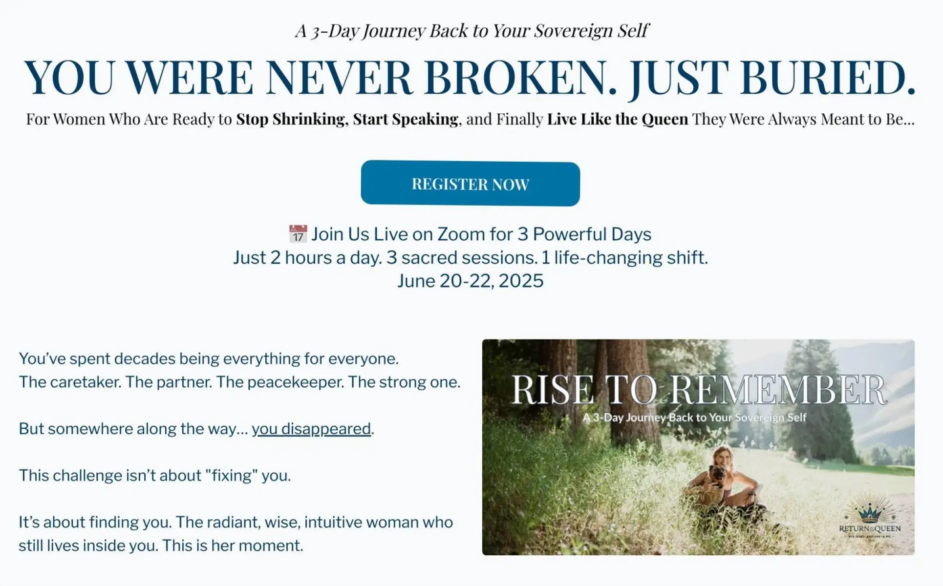 Rise To Remember Live Experience Join three-day Zoom journey with Mariel Hemingway: reconnect, restore, and rediscover you!