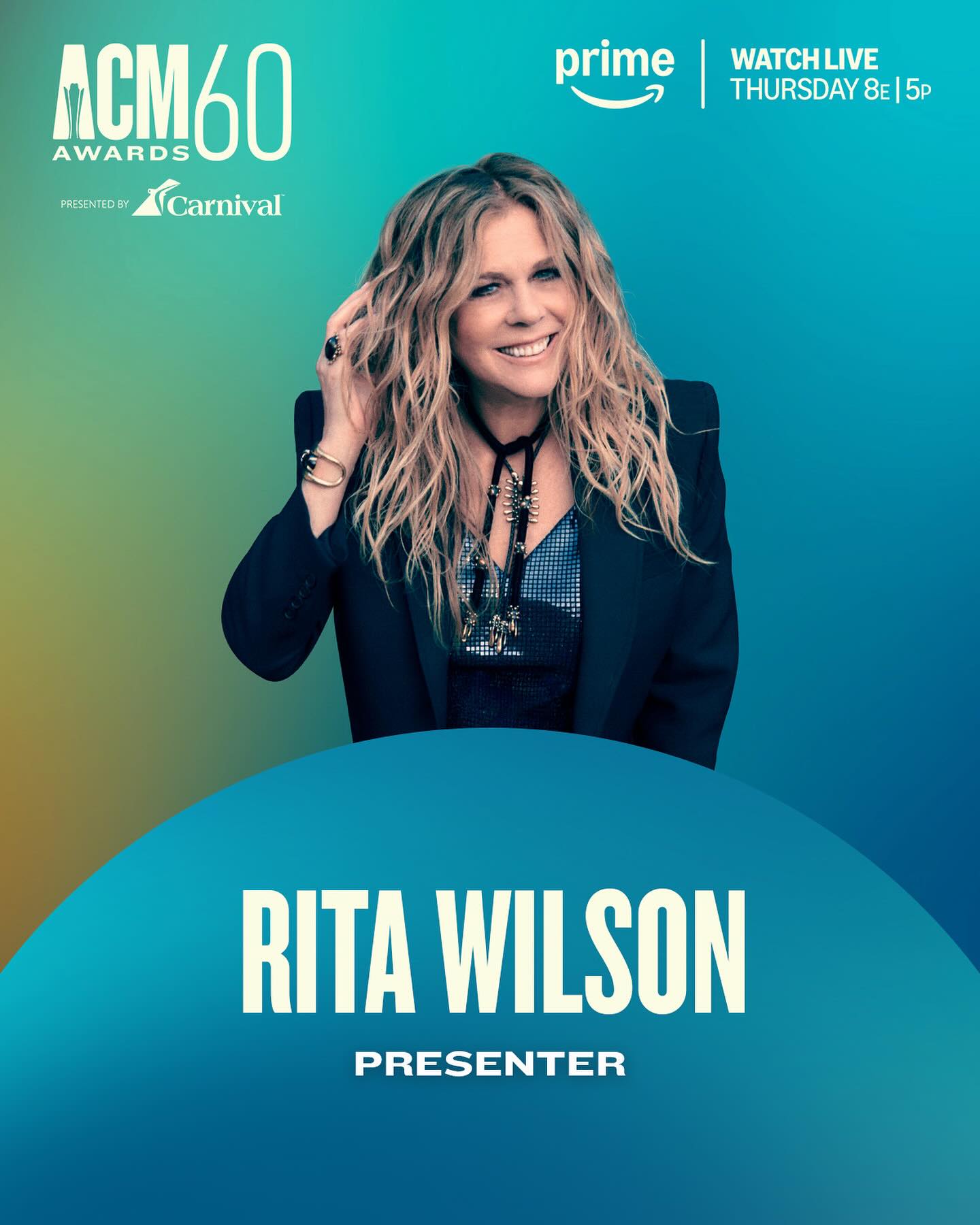 Rita Wilson To Present At 60th ACM Awards Country Music's legacy meets Hollywood as Rita Wilson leads the live presentation on Prime.