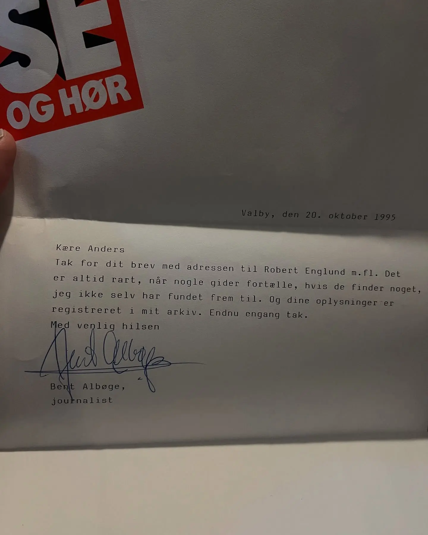 Danish magazine sends a 1995 tribute letter to horror legend; correct fan address unveiled
