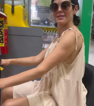 Rose McGowan Drives at Home Depot in Unique Style