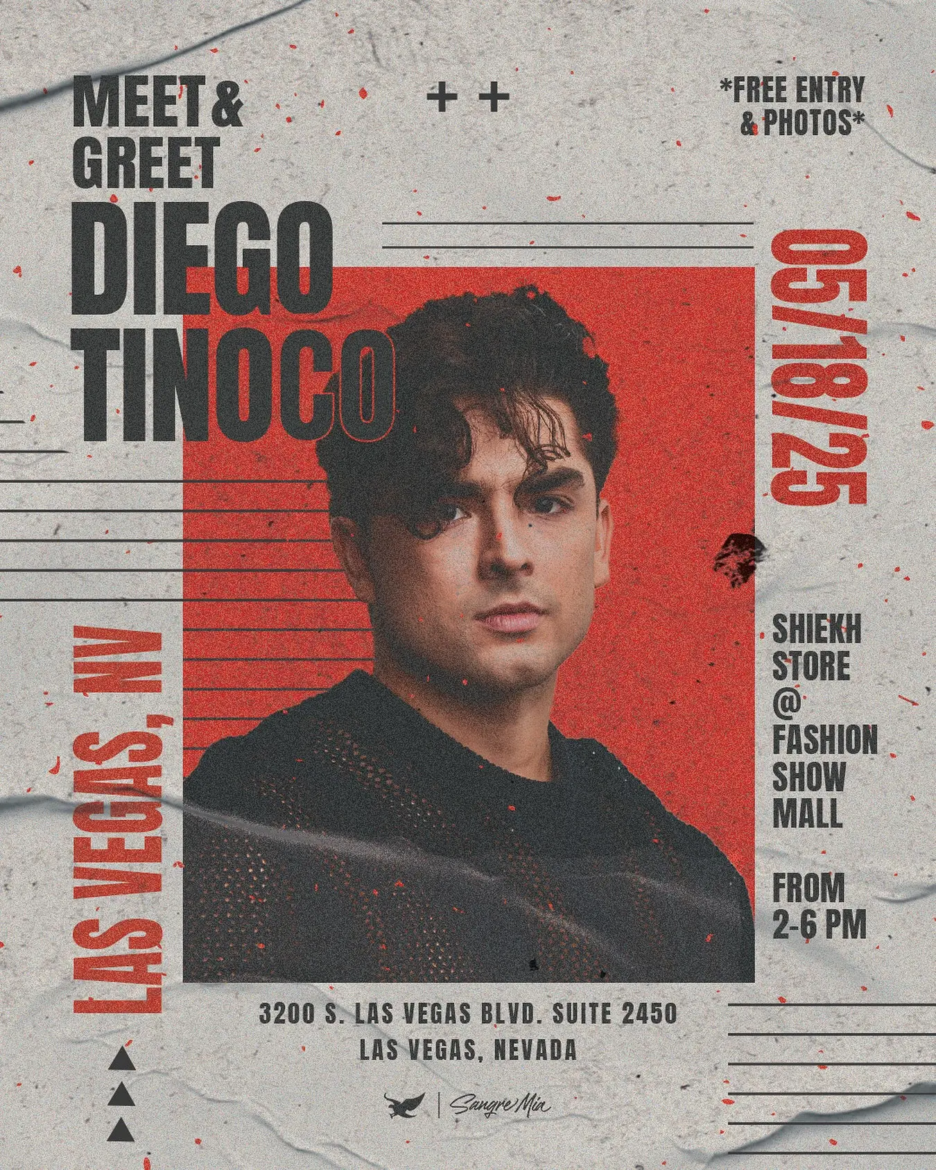 Join event at Fashion Show Mall with Diego Tinoco for free entry, photos, live preview.