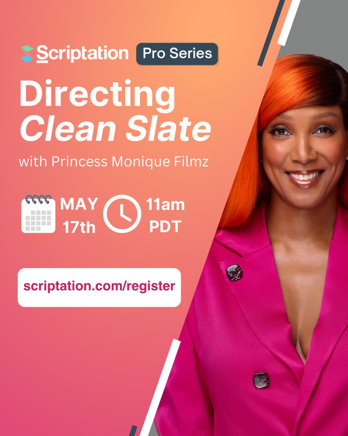 Scriptation Hosts Pro Series Workshop With Princess Filmz Exclusive behind-the-scenes workshop on May 17 featuring top TV director Princess Filmz!!!