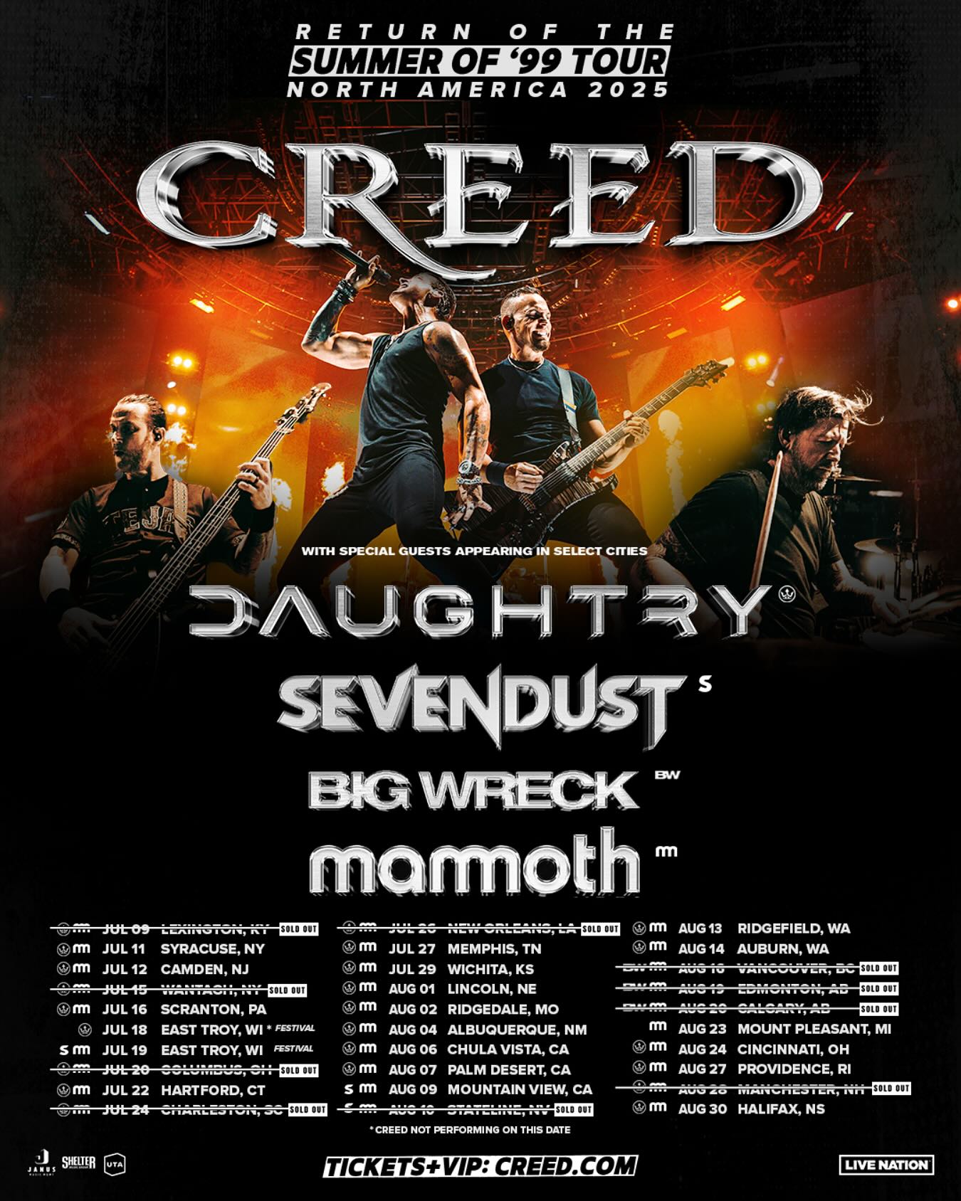 Sevendust Joins Creed’s Summer Of ’99 Tour Sevendust rocks into Creed’s Summer tour, honoring Brad with strength and rock energy!!!!