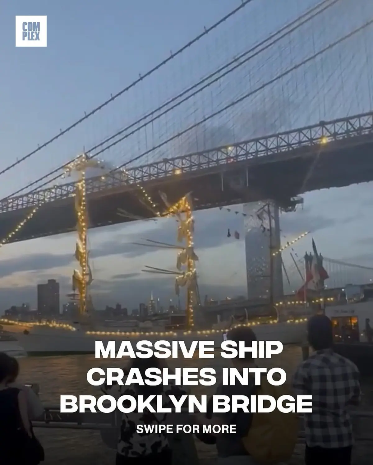 Ship Crashes Into Brooklyn Bridge During Sharp Turn 297-Foot Vessel Collides With Brooklyn Bridge on NYC Promotional Tour; Injuries Reported!!