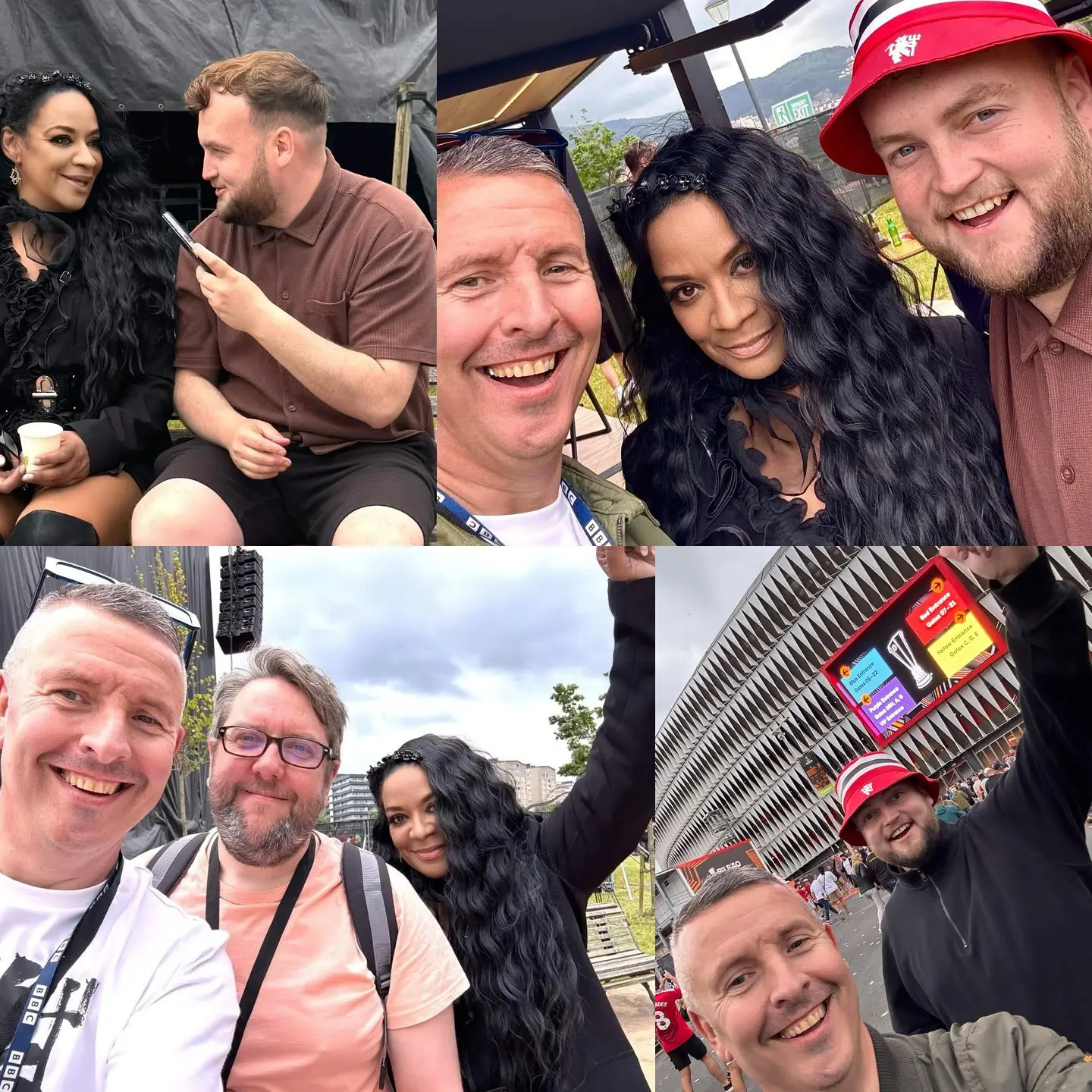 Singer Hosts Live Interview at Manchester United Fan Zone Joining Andrew Bowman and former BBC Red Wed teammates from Bilbao amid Europa Final buzz.