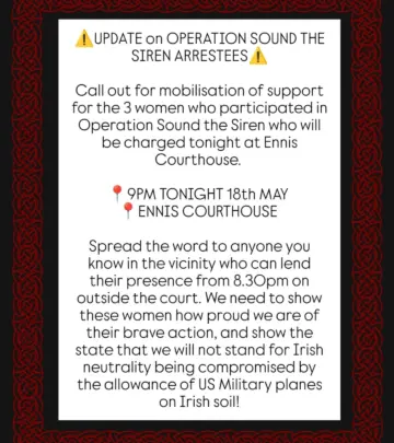 Supporters urged to gather at Ennis Courthouse with flags, music, and solidarity gear now!
