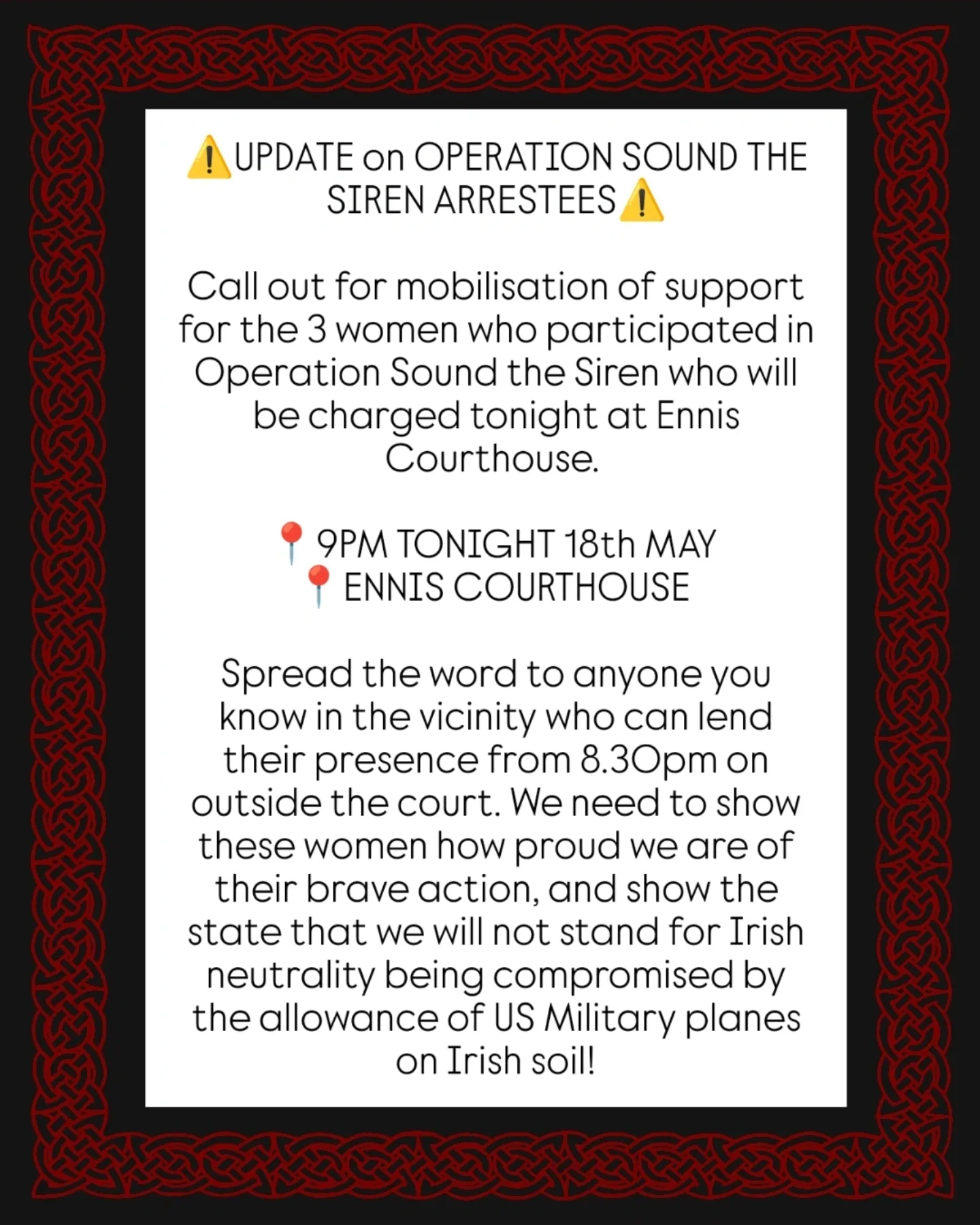 Solidarity Rally At Ennis Courthouse Tonight Supporters urged to gather at Ennis Courthouse with flags, music, and solidarity gear now!