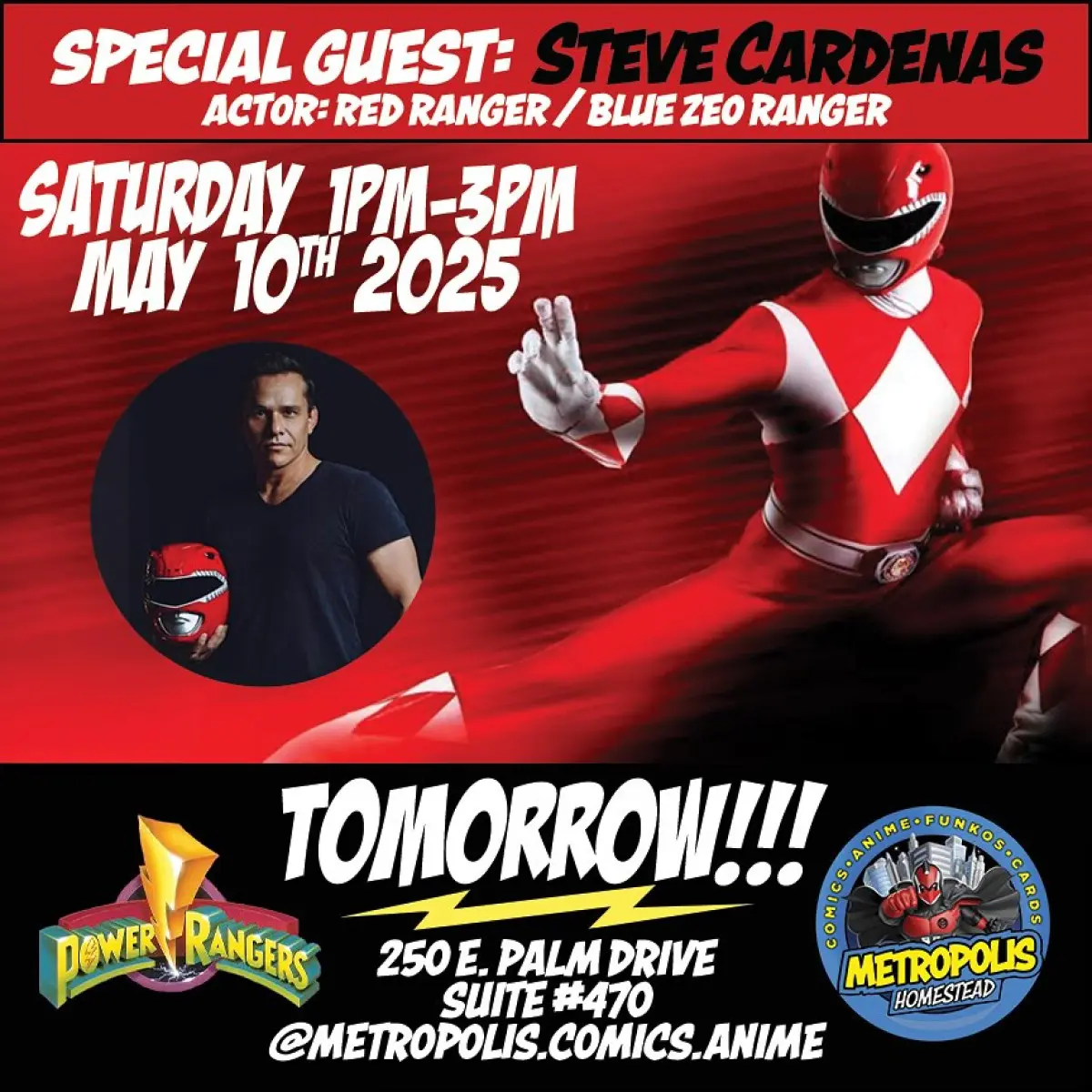 Steve Cardenas Meets Fans Tomorrow Red Ranger Steve gears up for Q&A with fans, promising excitement in tomorrow's meet-up!!