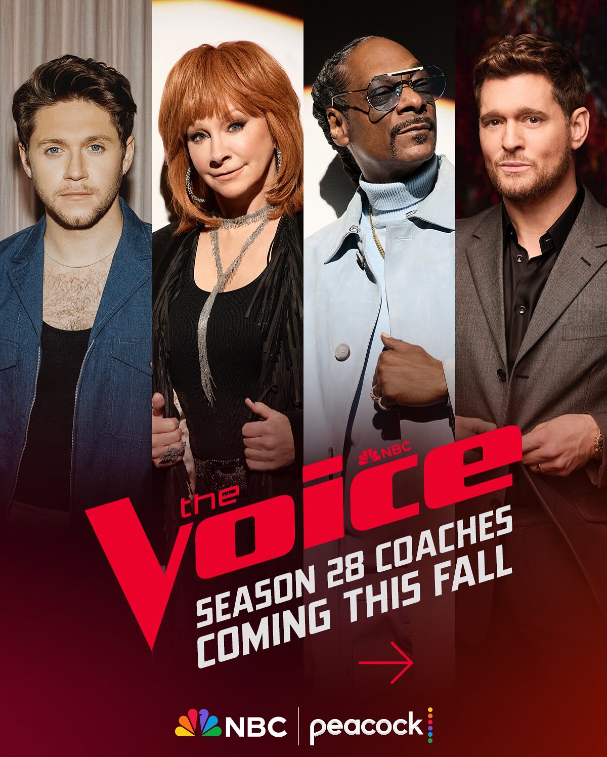 Team Fall Lineup Unveiled: Snoop, Reba, Niall & Bublé Fall icon contest as top legends choose teams in an epic season of style and prowess! Wow!