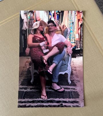 Sara Tomko commemorates her anniversary in a unique thrift store celebration with heartfelt words.