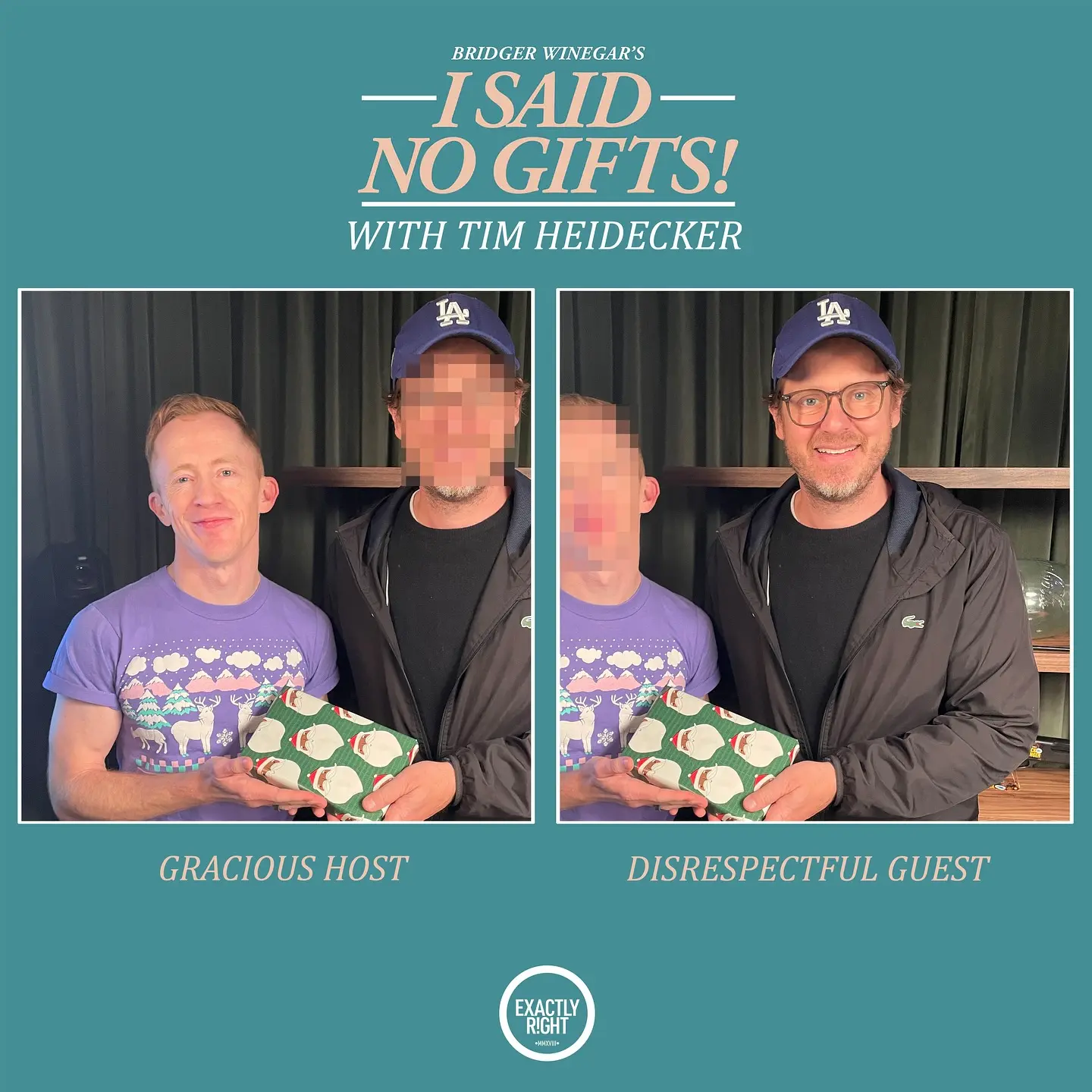 Podcast episode sparks laughs as Tim Heidecker offers quirky gifts and nostalgic insights.