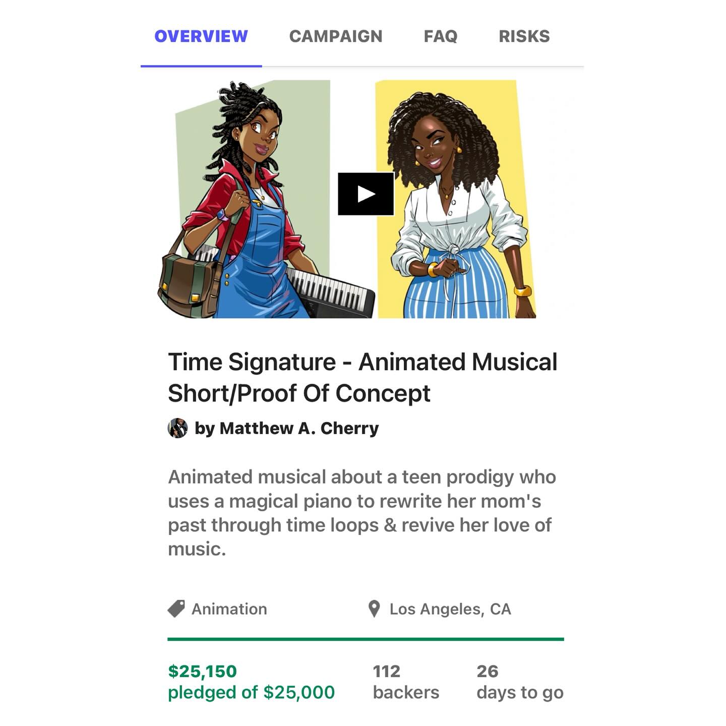 Time Signature Kickstarter Hits Initial Goal Animated Musical Short Film Project Exceeds Goal with Exciting Stretch Rewards Initiative!