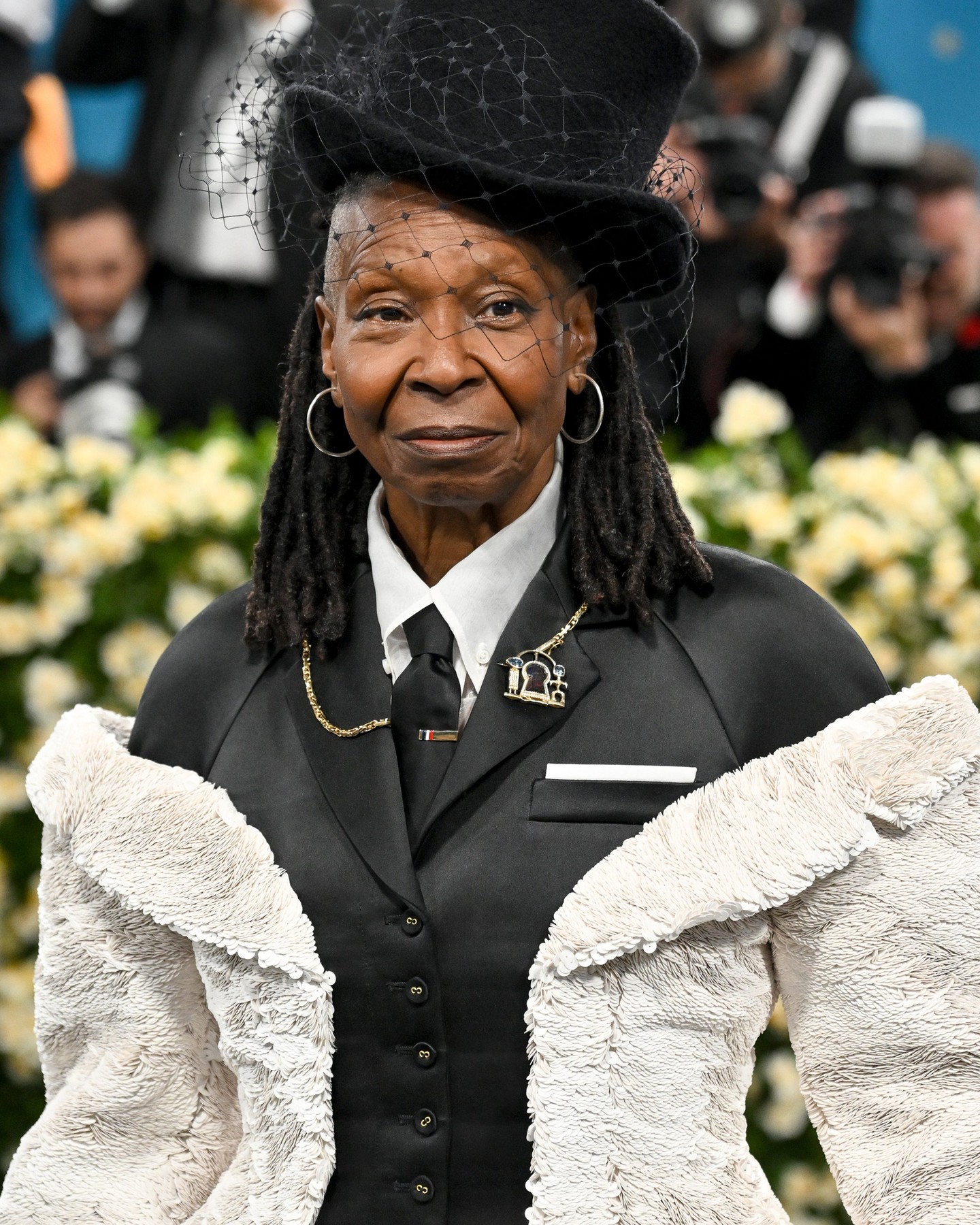Whoopi Goldberg’s Bold 2025 Met Gala Look Whoopi dazzles in custom Thom Browne at 2025 Met Gala showcasing intricate design artistry.