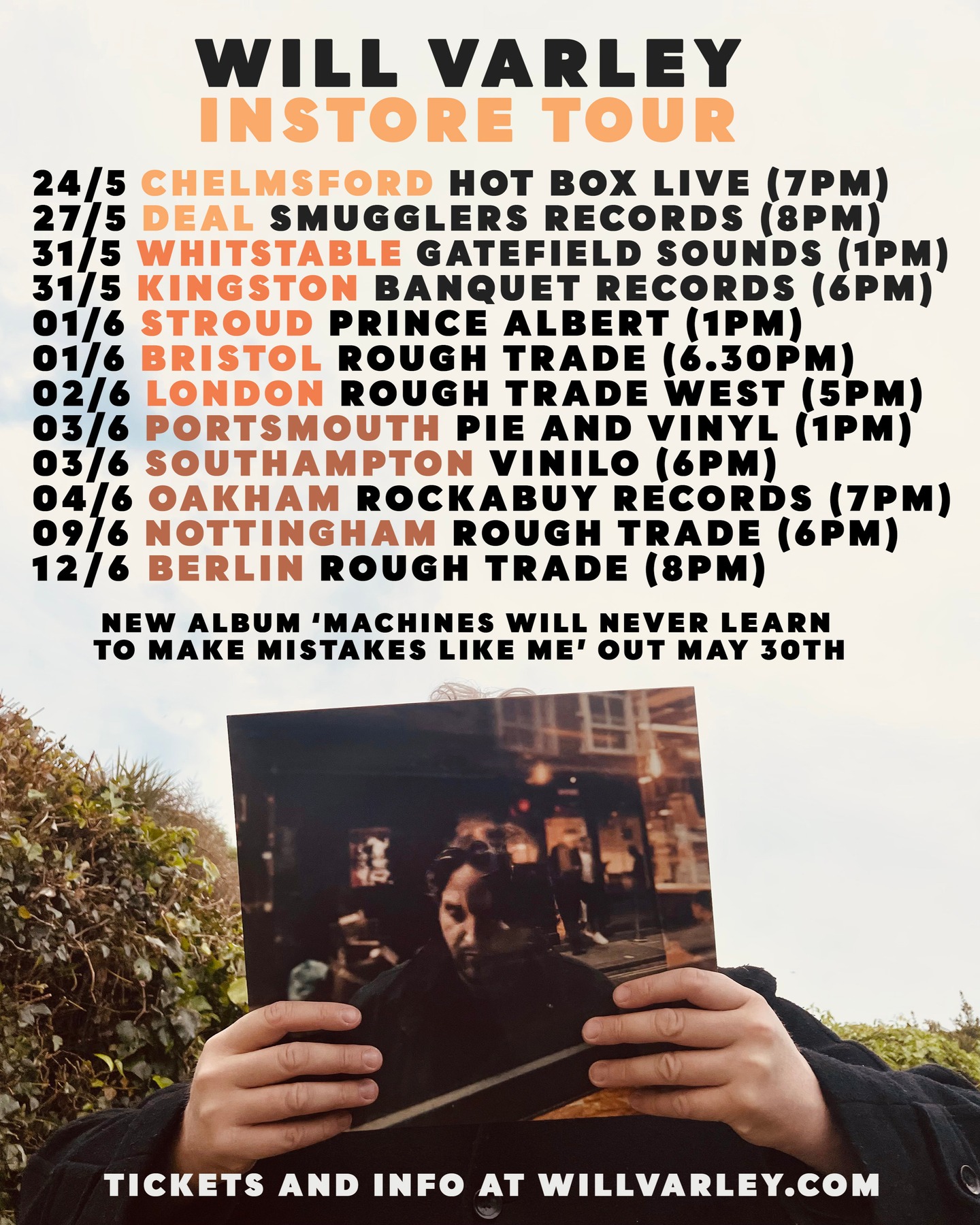 Will Varley Previews New Album with Solo In-Store Shows Folk artist builds buzz with release-week out-store gigs and Berlin tickets sale tomorrow!