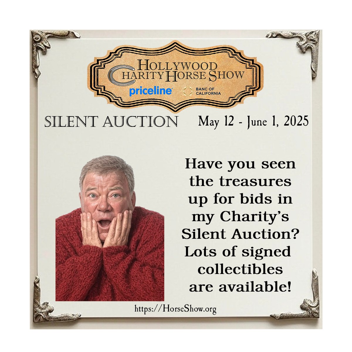 William Shatner Charity Silent Auction Bid on signed memorabilia, props & rare collectibles at our grand charity silent auction!!