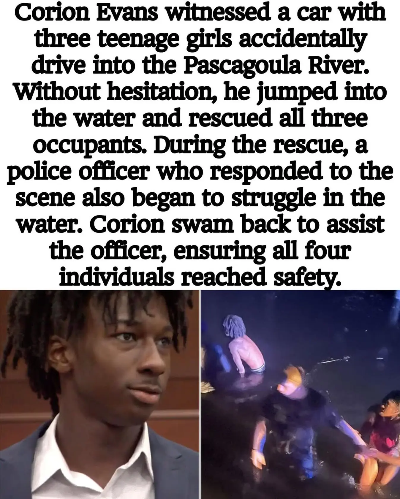 Young Hero Rescues Four Lives Bravery in Mississippi as 16-year-old Corion Evans boldly dives into danger to save lives.