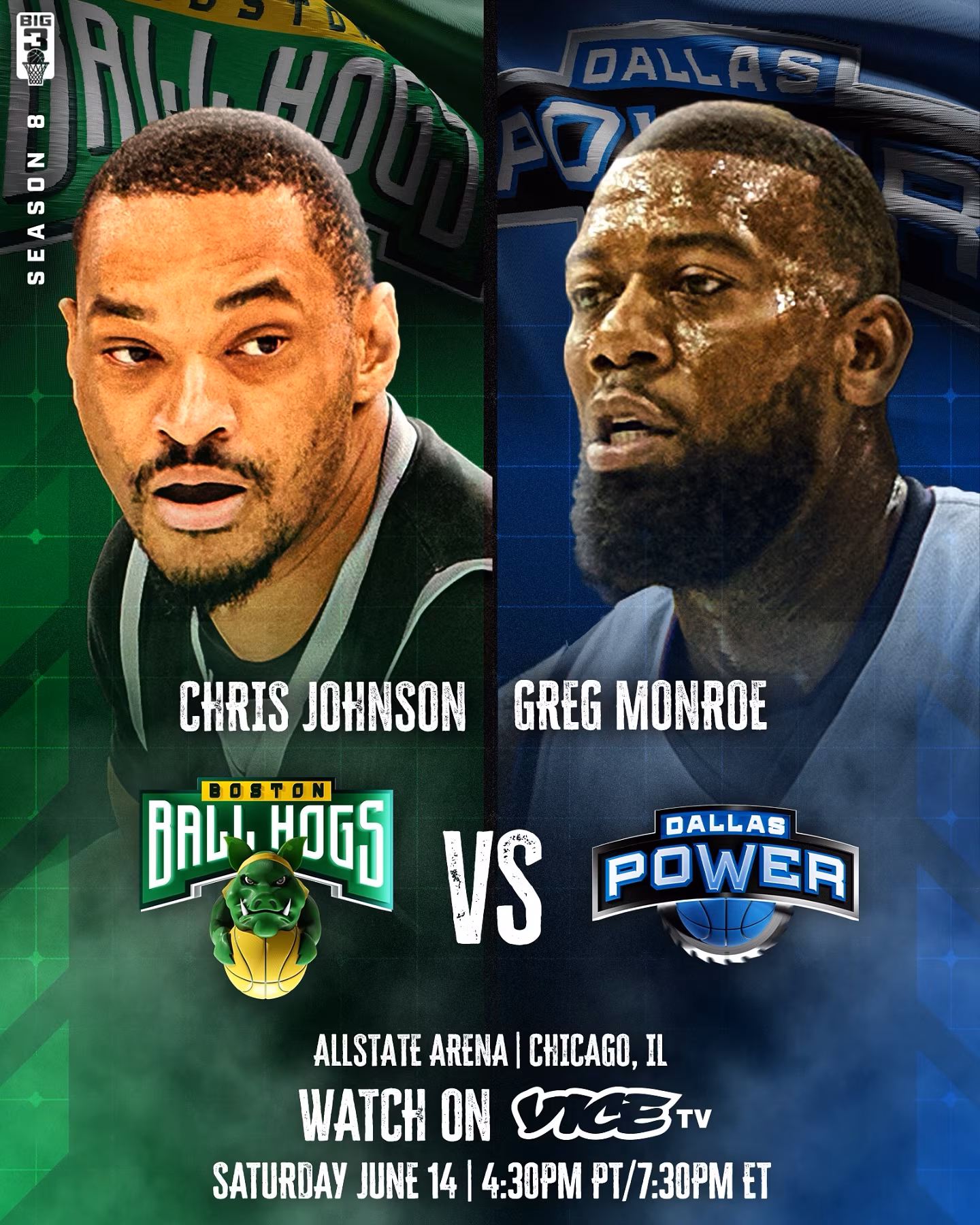 Big3 Clash: Chris Johnson vs Moose Monroe Tonight Tune in at 7:30 PM ET on Vice TV as two Big3 stars clash on Chicago’s paint live tonight!!