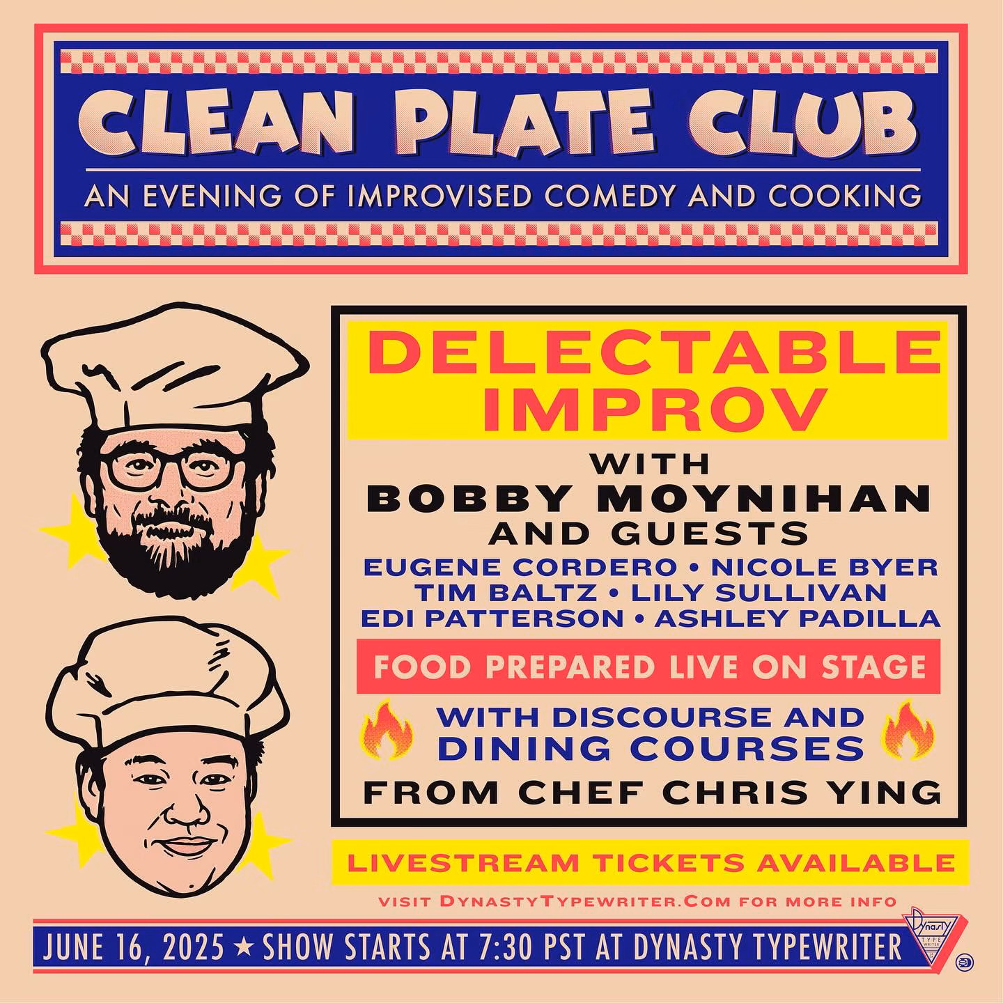 Bobby Moynihan Hosts Clean Plate Club Tonight in LA Join a food-fueled improv experience at Dynasty Typewriter with an all star comedy cast!!!