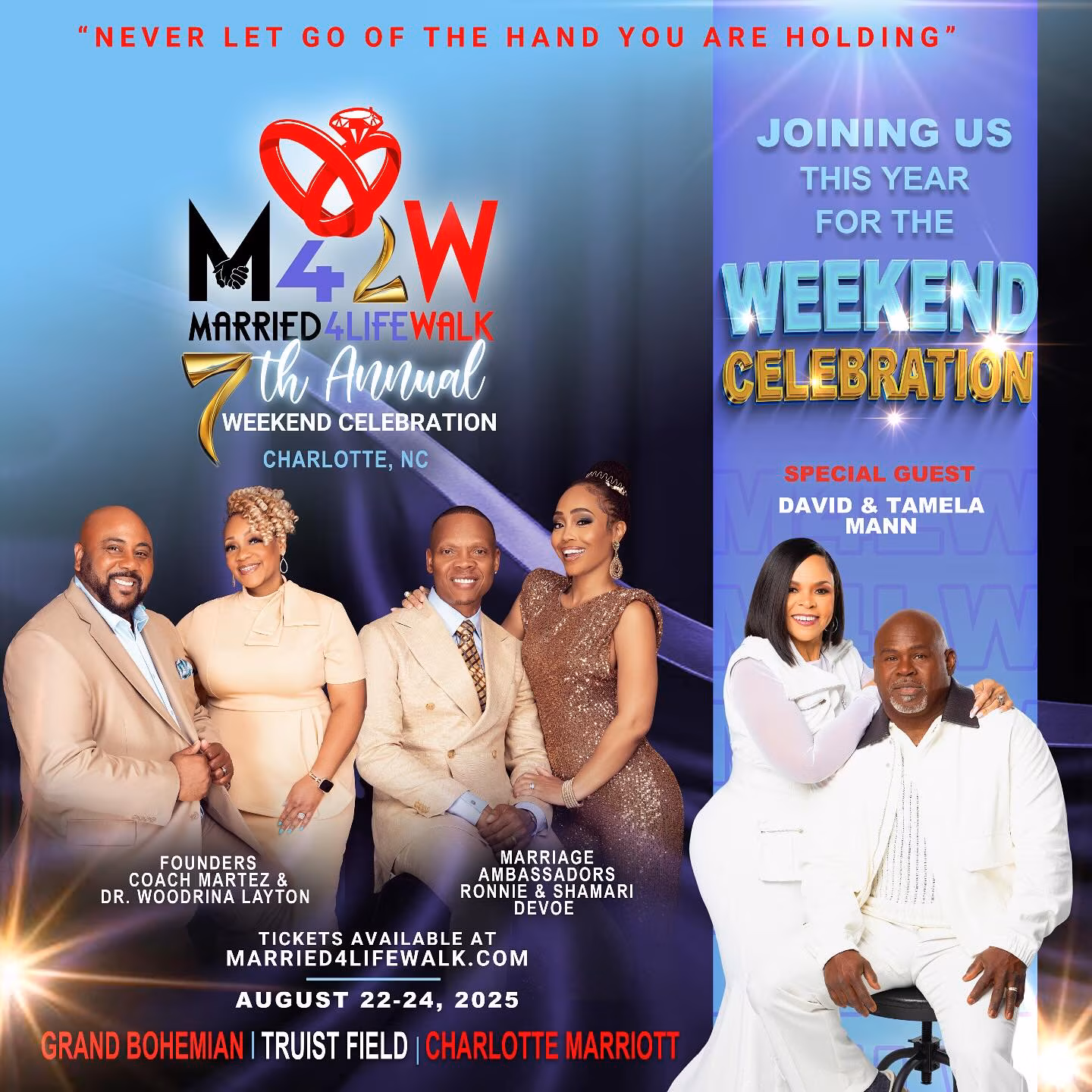 David & Tamela Mann to Headline 7th Married 4 Life Walk Couples unite August 22–24 in Charlotte:Coach Martez, Dr. Woodrina, Big Ron & Shamar DeVoe
