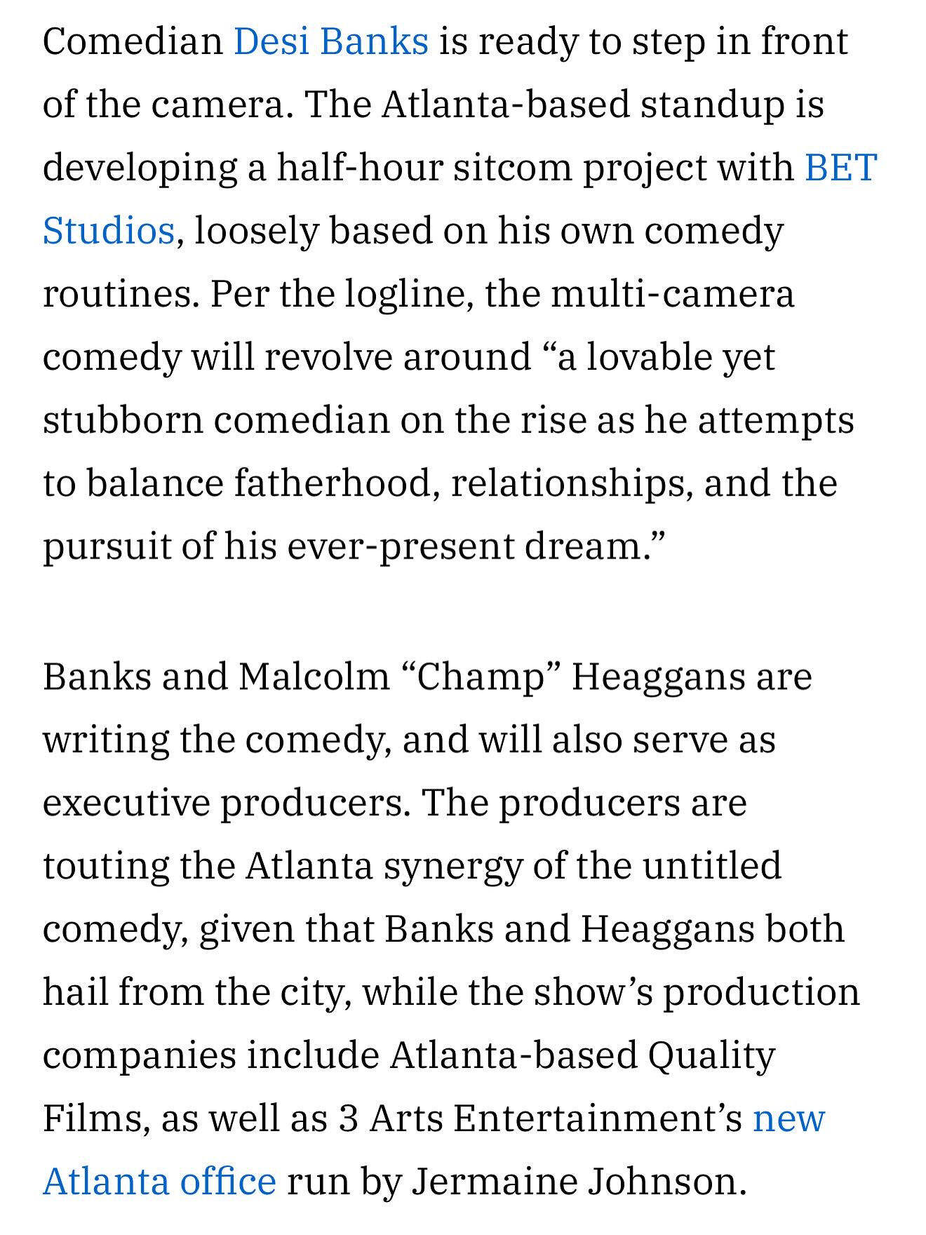 Desi Banks Scores BET Sitcom Order