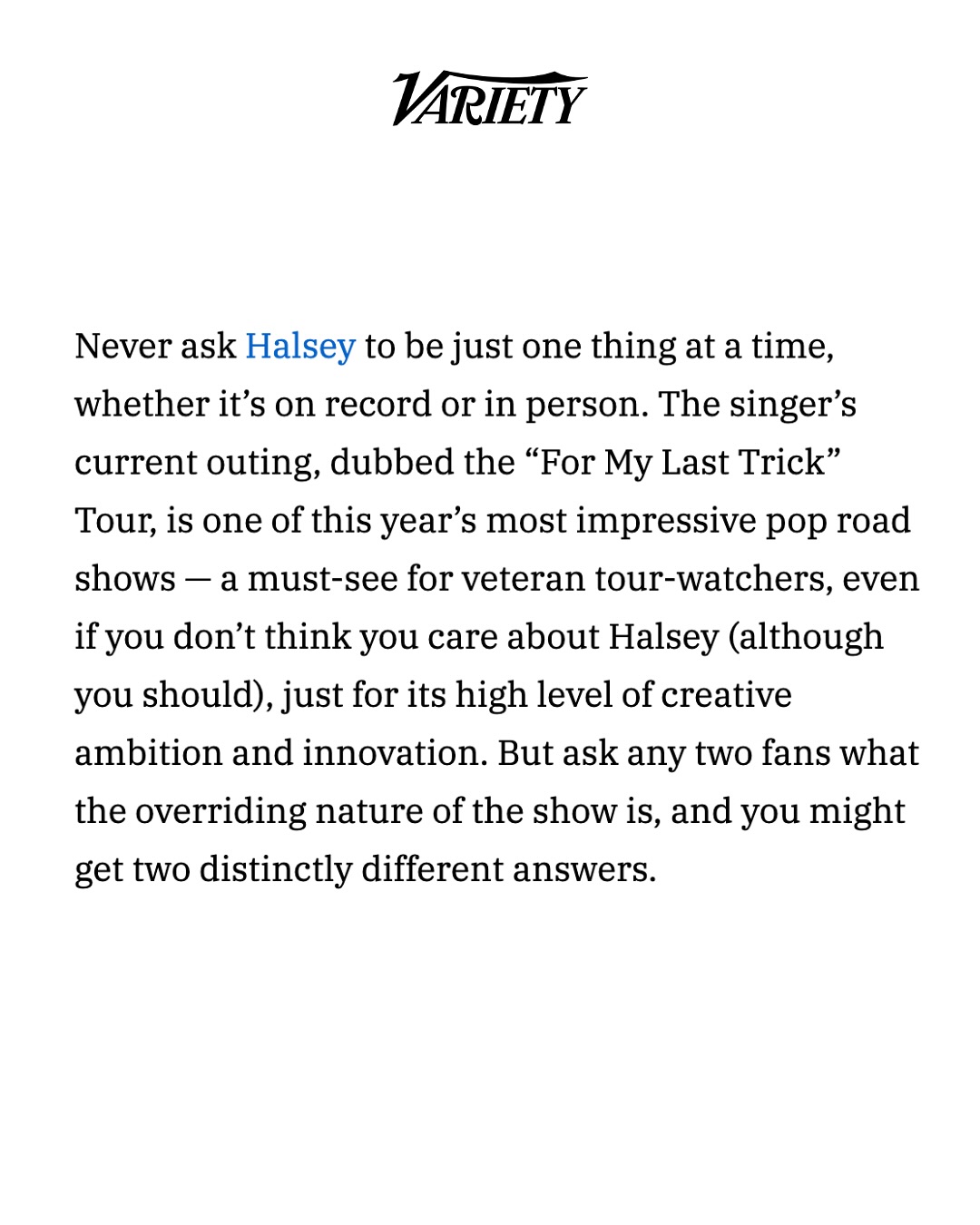 Halsey Celebrates Variety’s ‘For My Last Trick’ Tour Feature