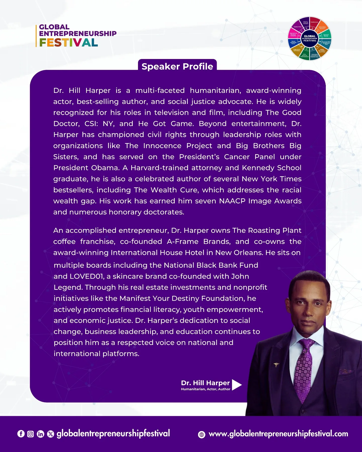 Hill Harper Joins 2025 Global Entrepreneurship Festival Speakers