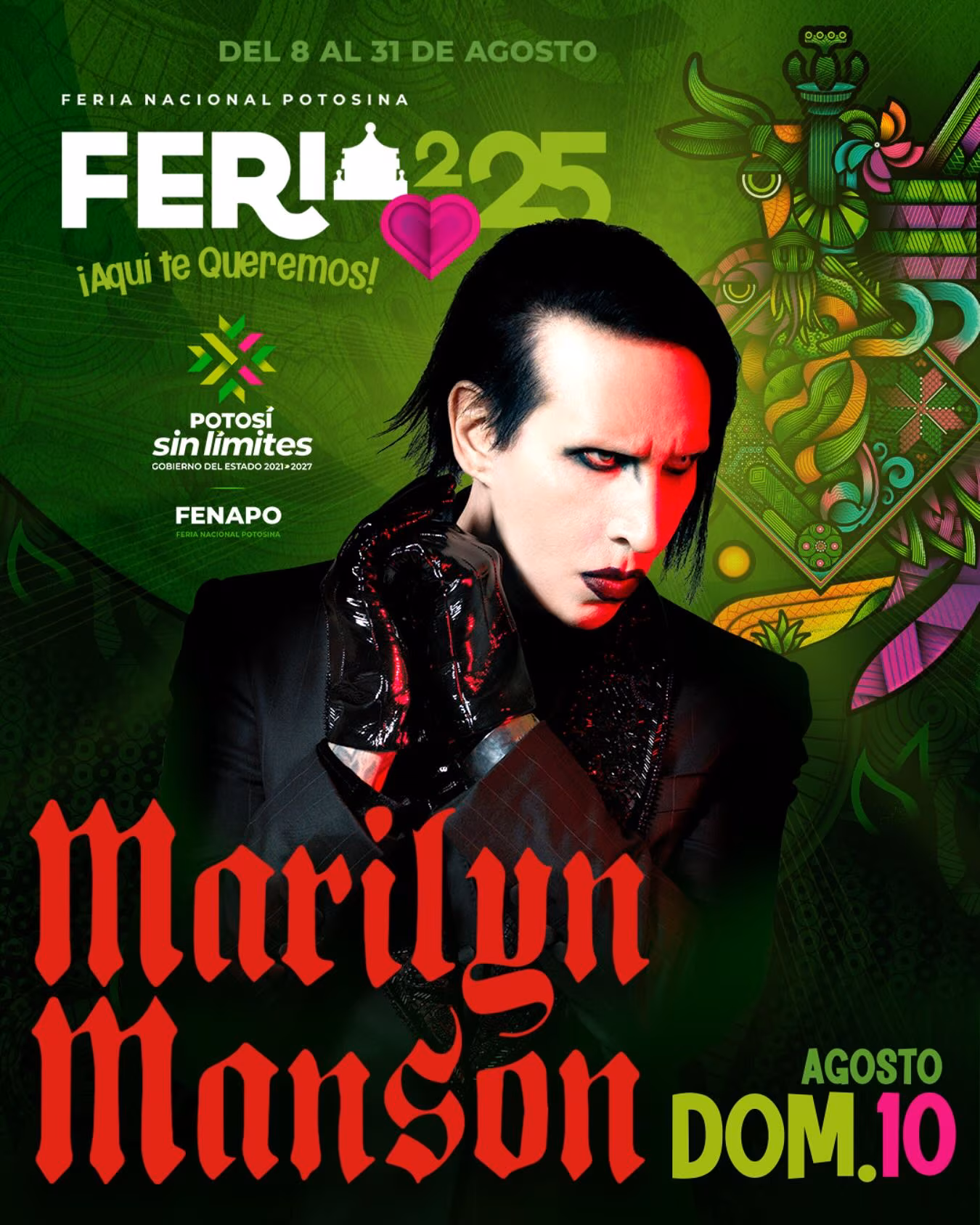 Marilyn Manson Set for FENAPO 2025 Headline Show Shock rocker brings One Assassination Under God tour to San Luis Potosí on Sunday, Aug 10.